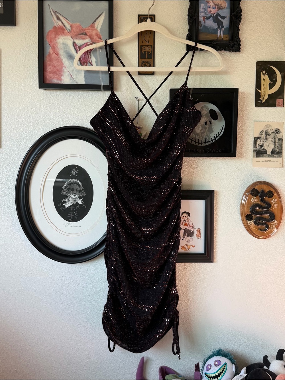 vintage y2k goth ruched mini dress